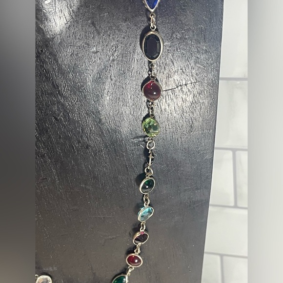 Multicolour Crystal Semi Precious Stone Glass Vintage Silver Unmarked Necklace - Picture 5 of 12